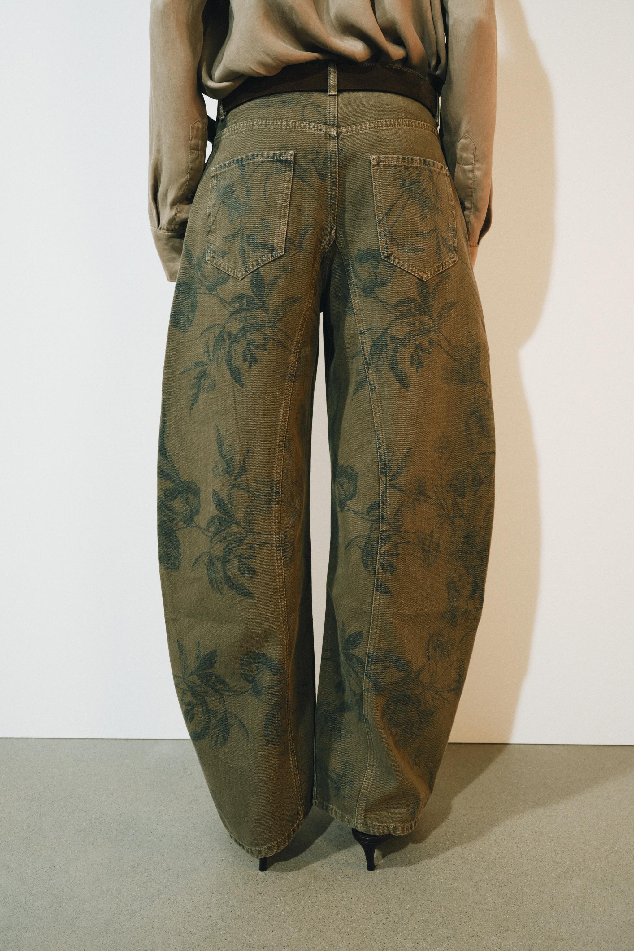 JEAN ZW COLLECTION BARREL TAILLE BASSE À FLEURS